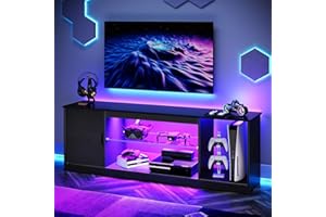 Bestier 145 CM LED TV Stand for 55/60 / 65 Inch TVs Gaming Entertainment Center with Cabinet for PS5 Modern TV Cabinet with Adjustable Glass Shelves for Living Room Bedroom