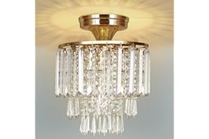 FRIDEKO HOME Frideko Gold Flush Ceiling Light - Ceiling Lights Living Room, Semi-Flush Crystal Chandelier Light Fittings Ceilings for Bedroom, Kitchen, and Hallway