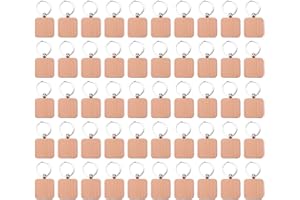 Kopinma Schlüsselanhänger Holz, 50 Stücke DIY Blanko Schlüsselring Holz mit Ring, Personalisiert Quadratisch Holz Schlüsselanhänger, 40 X 40 Mm