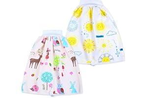 FLYISH DIRECT Culottes Apprentissage Propreté Fille Garcon lavable en coton 2 paquets| Jupes Apprentissage Propreté Enfant| Jupes de Couche Absorbant et Anti-fuites| L, 4-8 ans, Cerf et Soleil