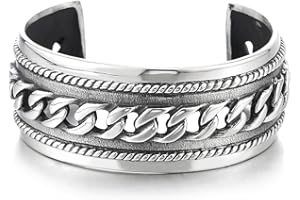 COOLSTEELANDBEYOND Masculin Grande Bracelet Manchette en Acier Inoxydable pour Hommes Femme - avec Gourmette Ornement