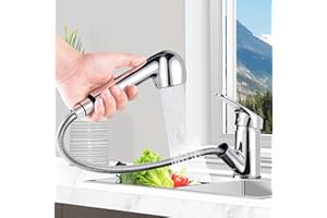 kisimixer Pull Out Kitchen Tap 360° Swivel Spout Kitchen Sink Tap with 2 Water Outlet Modes, Basin Mixer Tap for Kitchen Sink Pull Down Sprayer, Chrome
