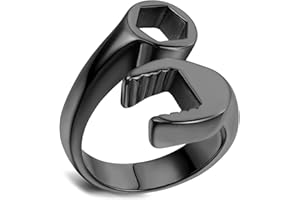 Flongo Anello da Uomo Donna in Acciaio Inox alta lucidato Chiave Meccanico disegno Regolabile Colore Nero