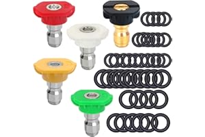 CKANDAY 5 sztuk końcówek do spryskiwaczy ciśnieniowych + 40 szt. o-ringów zamiennych dla 1/4" i 3/8", 5 stopni dysz 1/4" z zestawem szybkozłączek M22, 4000 PSI