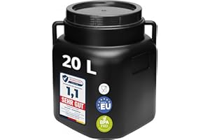 Garronda serbatoio acqua quadrato BPA-free da 20 litri per alimenti, tanica per acqua, contenitore con coperchio, adatto per la conservazione di crauti, fermentazione o salamoia GD-0088, Nero