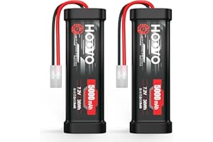 HOOVO 7.2V NiMH Battery 5000mAh 6 Cell RC Battery for RC Cars Aeroplane Helicopter Boat Buggy Model Making Cars Aeroplane Toy 2 Packs