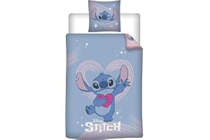 Stitch Enkelsäng Påslakan 140x200 + Örngott 65x65 Knappar Oeko-Tex Disney
