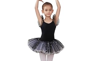 HIPPOSEUS Ragazza Vestito da Balletto Tutu Body Danza Bambina Classica Balletto Abito Manica Corta, Y-04WDM