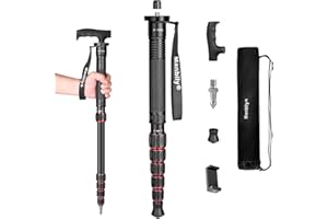 Manbily Monopods for Cameras with Handle Camera Monopod Walking Stick 61inches Portable Compact Travel Monopod Aluminum Alloy Stick Selfie Stick 6 Sections 15.4lbs for DSLR Video Camcorder Stand (Red)