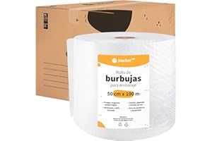 packer PRO Pack 10 Cajas Carton para Mudanzas y Almacenaje Ultra Resistentes con Asas de 60x40x40cm y Rollo Burbuja Embalaje de 50cm Ancho y 100m