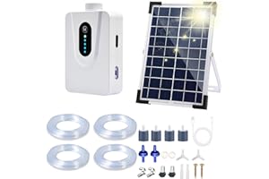 UKSUNVI Solarne pompki powietrza, 6 W, solarny napowietrzacz stawu z akumulatorem 6000 mAh, ładowanie USB i ładowanie solarne są dostępne, Oxygenator, pompa powietrzna, pompa do akwarium,