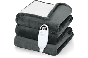 PRANITE Manta Eléctrica - 200 x 180cm Manta Eléctrica Grande con 6 Ajustes de Calor, 10H Temporizador, Lavable a Máquina Manta Termica para Sofá Casa Oficina, Gris