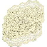Kilofly - Tovagliette in cotone all'uncinetto, 4 pezzi, ovale, beige, 17,8 x 35,6 cm