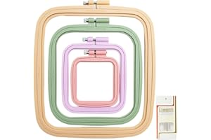 Lot de 4 cercles à broder rectangulaires en ABS pour point de croix, outil de couture pratique (multicolore), avec aiguilles à broder à œil doré, cerceau à broder Lamxd