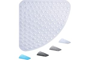 ADOV Alfombrilla de Ducha de Esquina, 54x54 cm Alfombrilla de Baño Antideslizante Curva, Alfombrilla de Goma Cuadrante para Suelo de Baño, Alfombrillas de Ducha Sector Lavables con Ventosas – Blanco