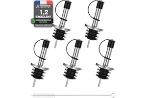 Incutex 5x becs verseurs pour bouteilles et 1x brosse de nettoyage, bec verseur avec fermeture en capuchon en caoutchouc, bouchon d'huile, bec verseur pour spiritueux, vin, liqueur, vinaigre
