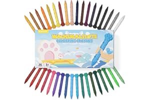 ‎ECHOCUBE ECHOCUBE 36 kolorów kredki dla dzieci, nietoksyczne kredki woskowe, zmywalne, wzór łapy kota