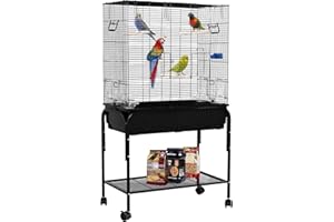 FEFE Bird Cage Budgie Cage with Stand & Storage Parrot Cage Black Iron Flight Cage for Small lovebird/Cockatiel/Parakeet/Conure/Finch/Budgie/Canary 130cm High with Stand Black
