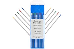 EATBALE Saldatura per TIG Elettrodi Di Tungsteno Confezione Mista 1.6x150mm, 2pz Tungsteno Puro + 2pz 2% Cerio (Grigio) + 2pz 1.5% Lantanio (Oro) + 2pz 2% Lantanio (Blu)+ 2pz 2% Torio Confezione Da 10