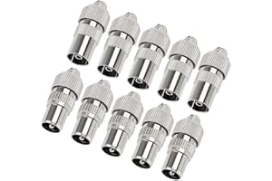10 Pezzi Connettore Coassiale in Metallo per Antenna TV, KUOQIY 5 Femmina e 5 Maschio Adattatore Connettore Coassiale RF per Cavo Antenna, Connettore Adattatore Coassiale per Cavo RF, Placcato-Nickel