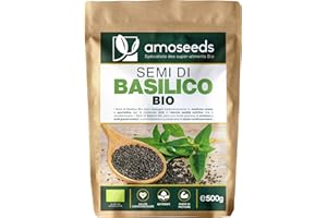 AMOSEEDS Semi di Basilico Bio 500G | Sazietà, Rinfrescanti, Ricchi di Proteine | Simili ai semi di Chia | Qualità Superiore