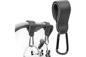 CUIDAKJ 1 Pezzi Gancio per Passeggino,Ganci Borsa Passeggino,in Pelle,Ganci per Passeggino Universale Sicuri Resistenti,Taglia Universale,Moschettoni per Borsa Passeggino, Zaini, etc (Nero)