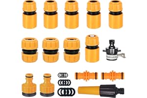 MEFF-MLUK 27Pcs 2-in-1 Garden Hose Kit. 1 Nozzle, 5 Connectors (Quick & Repair), 1 Waterstop Connector, 2 Double Male Snap Connectors, 2 Tap Connectors 1/2'' & 3/4''