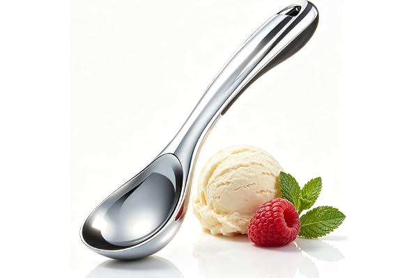 Love-KANKEI Cuillère à Glace en Alliage de Zinc Cuillère à Crème Glacée avec la Poignée en Silicone Ustensile de Cuisine Idéal pour des Cookies Pâtes, Noir