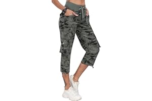 JINSHI Pantalons Femme Pantacourt Cargo d'été 3/4 Long Capri Pantalon avec Plusieurs Poches