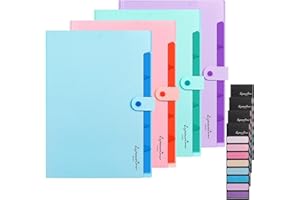 CHILLSILA Fächermappe A4, 4Pcs Gittermuster Dokumenten-Organizer mit Etiketten, 5 Fächer Unterlage-Ordner, Erweiterbar Tragbar Dokumentenmappe (Rosa Lila Blau Grün)