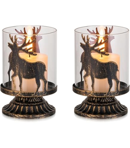 Lot De 2 Bougeoirs De Noël - Bougeoir Vintage En Forme De Cerf Pour La