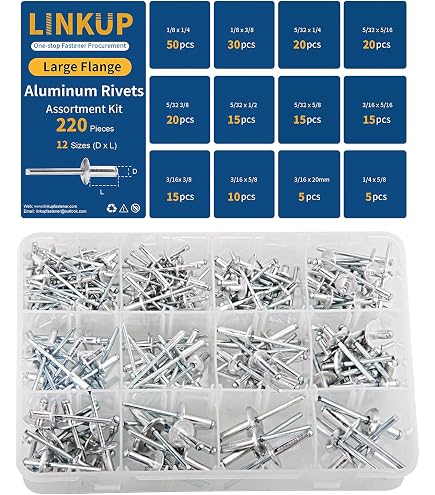 ALLOYPRO 60 Pcs Large Flange Blind Rivets - Aluminum, 3/16" Diameter, Assorted Lengths (1/2", 5/8", 3/4")