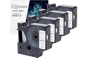 4 X Msudoku Compatibile con Dymo D1 45013 S0720530 Nero su Bianco Nastro A45013 45013s 12 mm x 7 m per LabelManager 160 280 210D 360D 420P PnP 450D