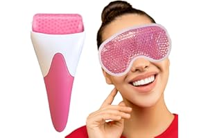 KS LUX Ice Roller y Antifaz gel frio. Masajeador Facial y Antifaz frio para ojos. Relajante, Antiojeras, Bolsas, Arrugas, Migraña, Dolor de Cabeza, Quemaduras Solares.