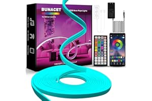 BUNACET Neonowa taśma LED, RGB, 16 m, 24 V, możliwość ściemniania, IP65, wodoszczelna, elastyczna taśma LED, silikonowa taśma świetlna, sterowanie za pomocą aplikacji, synchronizacja muzyki, zasilacz