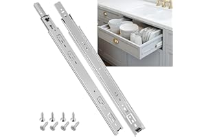SHUHANG Glissiere pour Tiroir Avec Amortisseur Coulisse Tiroir 45kg Capacité de Charge Avec Roulement à Billes 200 250 300 350 400 450 500 550 600 mm Extension Complète, montage latéral 1 paire