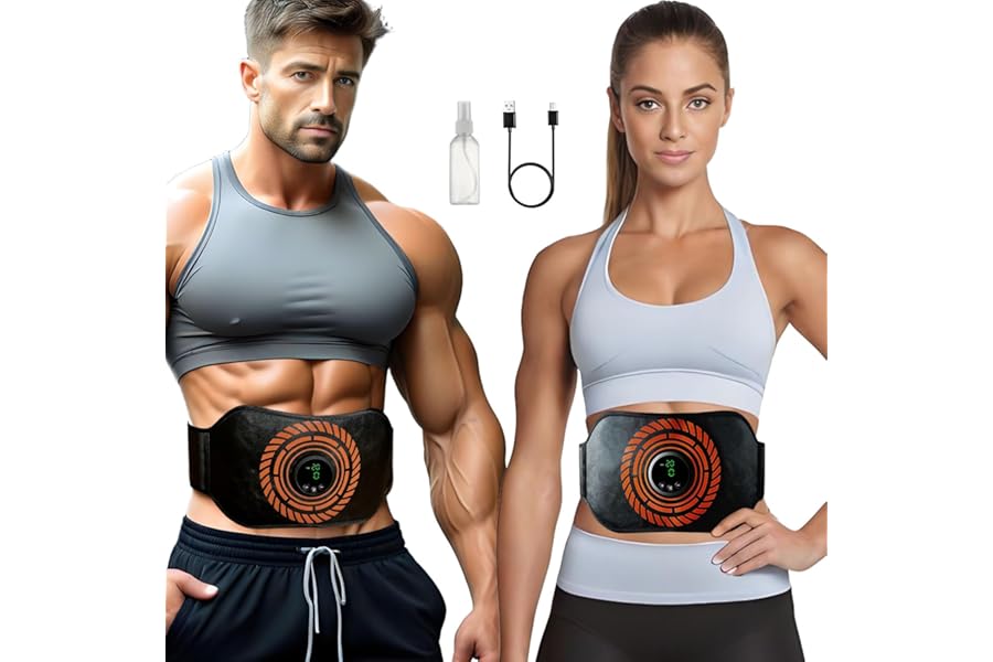 LEMENG Electrostimulator for Abdominals, Muscle Electrostimulator, EMS Muscle Stimulator, USB Rechargeable ABS Trainer/Toner for Abdomen/Arm/Legs/Waist/Buttocks Home Gym-Men/Women/Men