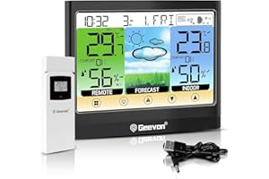Geevon Weather Station Wireless with Outdoor Sensor, Digital Indoor Outdoor Thermometer Hygrometer with Weather Forecast, Alarm, Max/Min Record (208667 TN No MSF, Batteries)