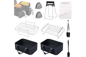SHULLTJI 10-Teiliges Heißluftfritteusen Zubehör für Ninja Foodi Dual AF400EU, AF300EU,Wiederverwendbare Silikon Luftfritiereinsätze Edelstahl-Luftfritier-Zubehör für Heißluftfritteuse