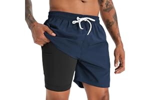 iCKER Swim Shorts Men Swim Trunks 2 in 1 Compression Liner Quick Dry Swimming Board Beach Shorts