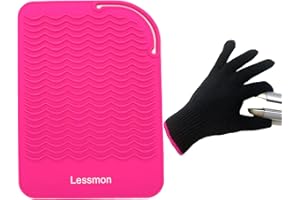 Flat Iron Travel Mat, Curling Iron Counter Protector with Heat Resistant Glove for Curling Irons, Hair Straightener, Flat Irons and Hair Styling Tools, 9” x 6.5”, Pink by Lessmon