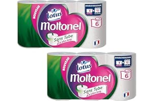 LOTUSMOLTONEL Moltonel Lotus Sans Tube Papier toilette 3 épaisseurs - Lot de 2 x 6 rouleaux (12 rouleaux sans tube = 24 rouleaux standard)