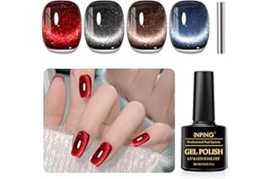 INPING Vernis Semi Permanent Magnétique, 4 Couleurs 9D Rouge Noir Marron Bleu Pailleté Cat Eye Gel Nail Polish avec Bâton Magnétique, Soak Off UV/LED Vernis à Ongles Pour Manucure DIY Home, 8 ML
