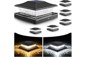 VOLISUN Solar Post Cap Lights,6Pack Outdoor Fence Post Cap Lights,Vinyl Fence Post Solar Lights White/Black Solar Powered Deck Post Lights for Dock Waterproof 2 Color Modes,4x4/6x6 Wooden/Vinyl Posts