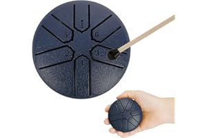 RIOKKO Steel Tongue Drum, 3 Zoll 6 Tone D-Dur Zungentrommel Schlagzeug Anfänger, Steel Pan Töne Schlaginstrument, Hand Pan Drum für Meditation Yoga Klangheilung