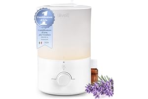 LEVOIT Umidificatore Ambiente, Top Fill, 3L/25H di Durata, 28dB Silenzioso, con Luce e Aromaterapia, Auto Spegnimento, Ugello a 360°, Facile Pulizia della Lavastoviglie, per Qualsiasi Camera