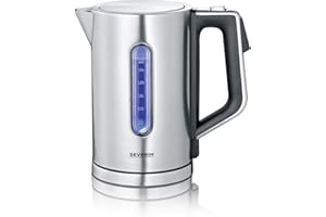 ‎SEVERIN SEVERIN Digitaler Wasserkocher mit Fast-Boil-Power und individueller Temperaturauswahl, 1,7 l XXL-Füllvolumen, Edelstahl-gebürstet - Schwarz, 3000 W, WK 3418