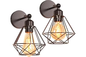 iDEGU 2 Pezzi Lampada da Parete Vintage 16CM Applique da Parete Design Gabbia Industriale E27 Illuminazione Interni Regolabile Lampada a Muro per Camera da Letto Corridoio Soggiorno (Tipo-C Nero)