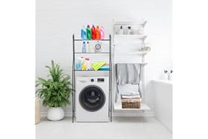 A.M.C. Scaffale da Bagno Salvaspazio Scaffali forati per lavatrice 3 ripiani nero resistenti