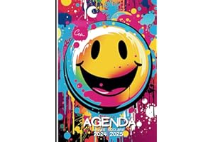 AGENDA: Planificateur scolaire 2024-2025, couverture smiley, deux jours par page, Etudiant, Collège et Lycée